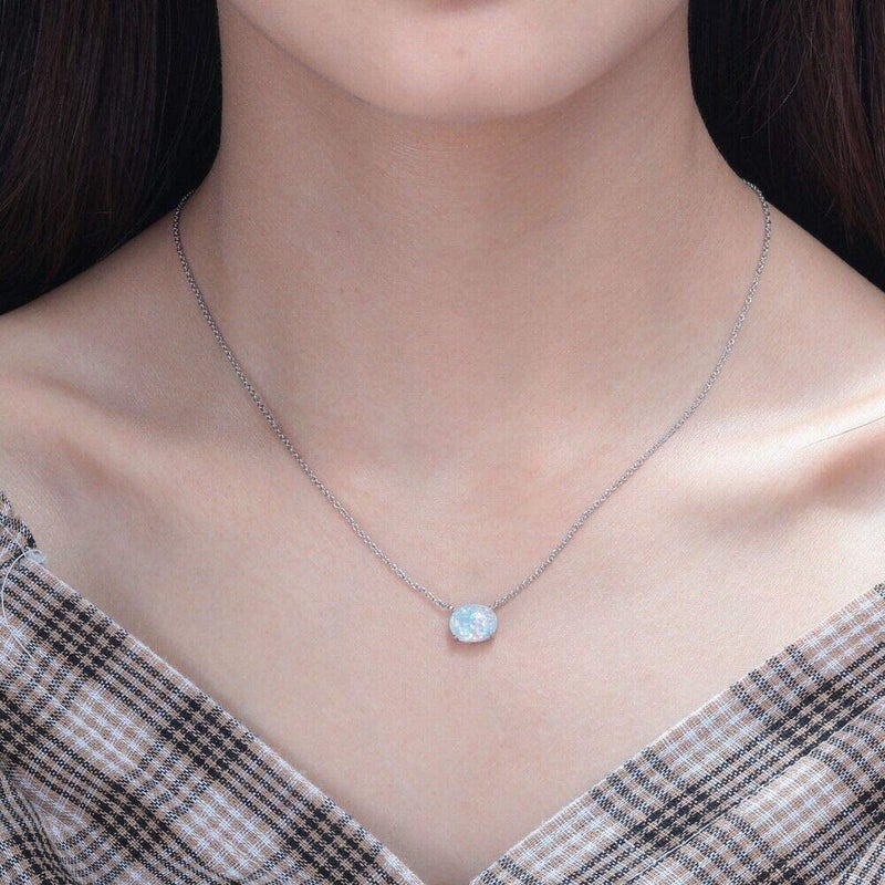 CiNily Opal Necklace Small Pendant Necklace 18K Wihte Gold Plated Gemstone Simple Necklace for Women Men - Image 3